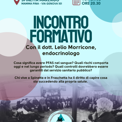 Pfas e salute: il 27 febbraio a Spinetta incontro pubblico con il dottor Lelio Morricone