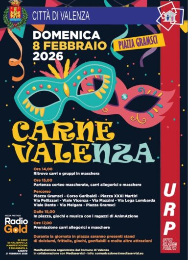 CarneValenza 2026: domenica 8 febbraio carri, maschere e festa in piazza Gramsci