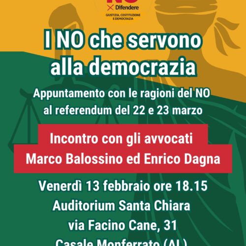 Referendum Giustizia: a Casale incontro del Comitato per il no con gli avvocati Balossino e Dagna