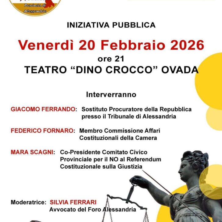 Venerdì al Teatro Crocco di Ovada una iniziativa pubblica per il No alla Referendum sulla Giustizia