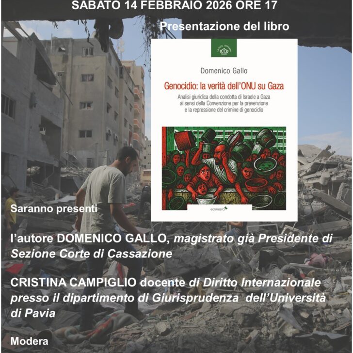 “Genocidio: la verità dell’ONU su Gaza”: sabato a Pavia il libro di Domenico Gallo