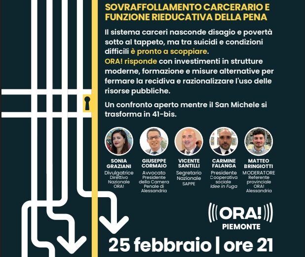 “Memento Carceri”: il 25 febbraio ad Alessandria incontro su sovraffollamento e funzione rieducativa della pena