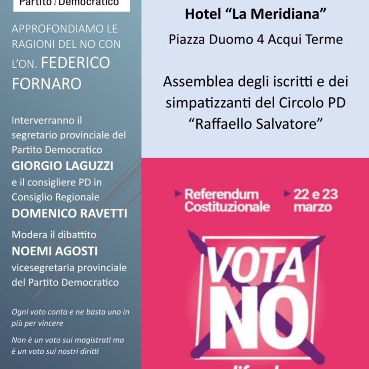 Referendum sulla Giustizia: venerdì ad Acqui incontro per dire No promosso dal Circolo del Pd