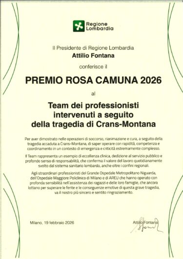 Con la Rosa Camuna 2026 il grazie di Regione Lombardia ai soccorritori di Crans-Montana