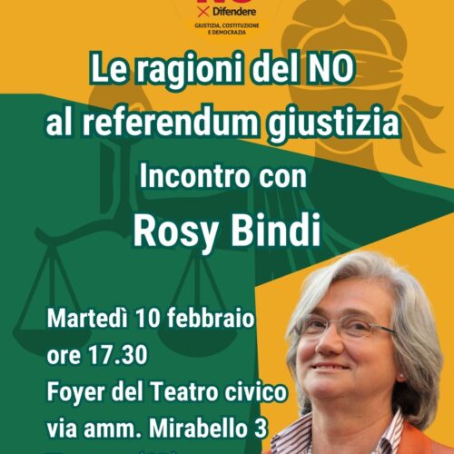 Referendum Giustizia: le ragioni del No con Rosy Bindi al Teatro Civico di Tortona