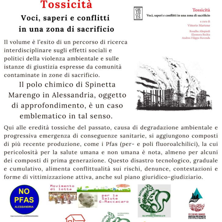 Pfas e giustizia ambientale: giovedì ad Alessandria la presentazione del libro “Tossicità”