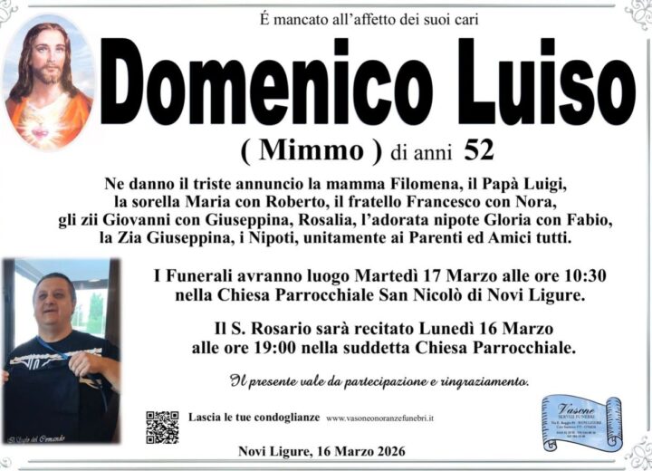 Novi piange la scomparsa di Domenico Luiso
