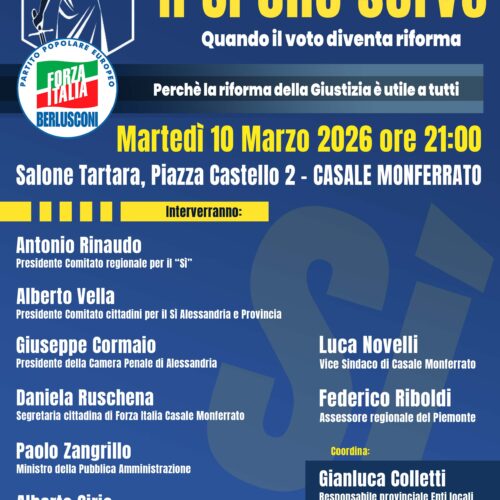 Referendum Giustizia: incontro pubblico a Casale Monferrato per il Sì con il ministro Zangrillo e Alberto Cirio
