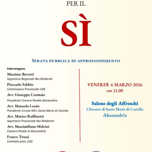 Referendum sulla Giustizia: ad Alessandria serata per il “Sì” promossa da Udc e Noi Moderati