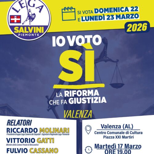 Referendum giustizia: a Valenza incontro con Molinari, Gatti e Cassano