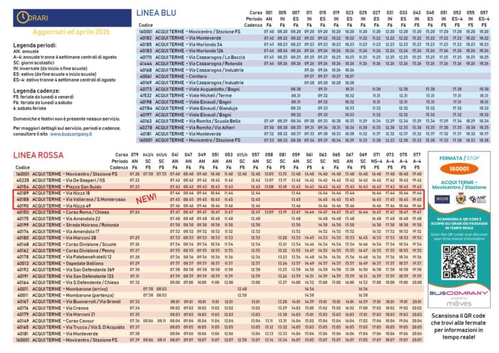 Trasporto urbano, dall’8 aprile cambiano le linee Rossa e Blu ad Acqui Terme