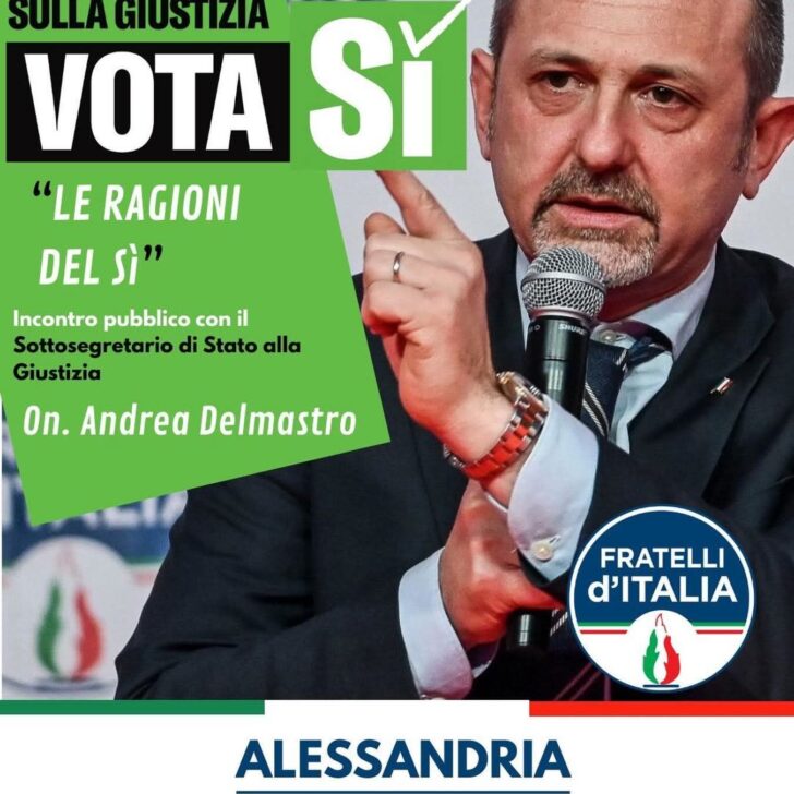 Referendum Giustizia: ad Alessandria incontro con Andrea Delmastro per il “Sì”