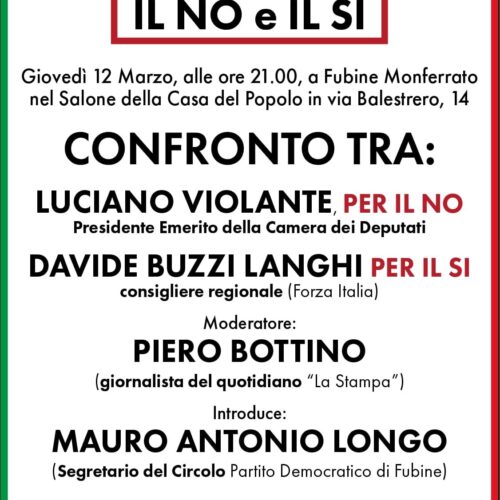 Referendum Giustizia: giovedì a Fubine confronto tra Luciano Violante e Davide Buzzi Langhi