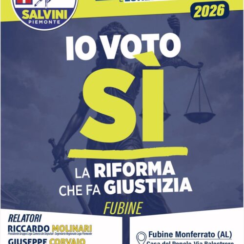 Referendum Giustizia: lunedì a Fubine incontro della Lega per il Sì con l’Onorevole Molinari