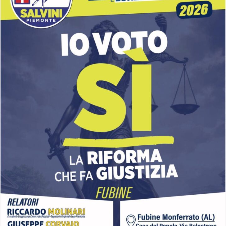 Referendum Giustizia: lunedì a Fubine incontro della Lega per il Sì con l’Onorevole Molinari