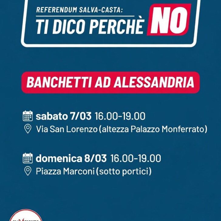 Referendum Giustizia: sabato e domenica ad Alessandria i banchetti del M5s per il No