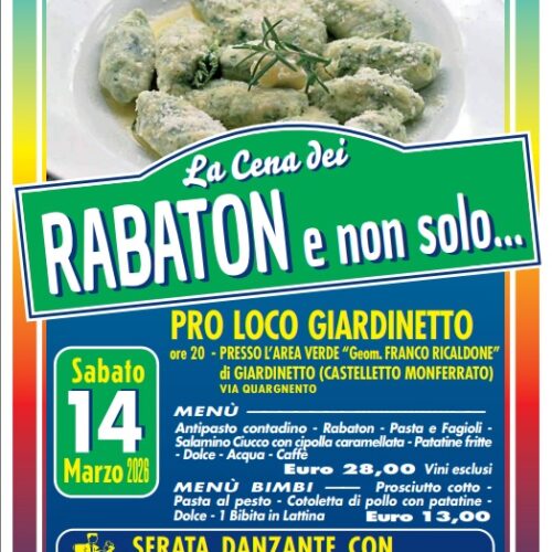 A Giardinetto la “Cena dei Rabatòn”: sabato 14 marzo tradizione, musica e convivialità