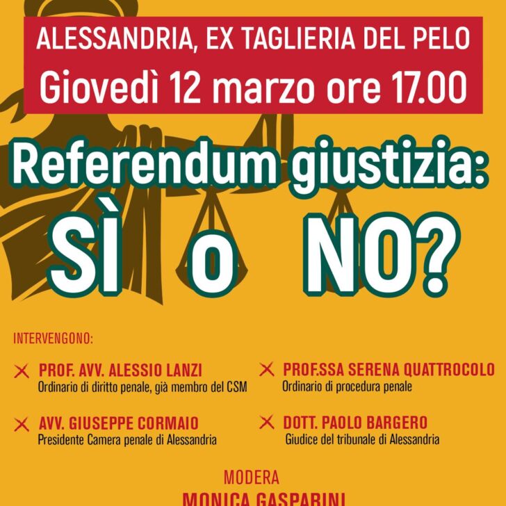 Referendum sulla Giustizia: giovedì confronto tra giuristi, avvocati e magistrati ad Alessandria