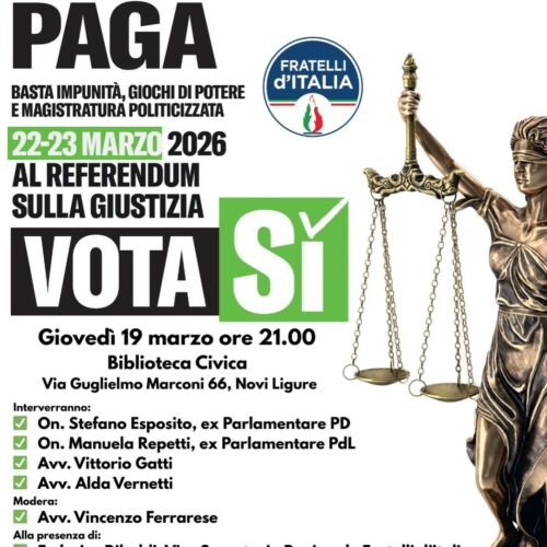 Referendum Giustizia: giovedì a Novi Ligure incontro di Fratelli d’Italia per il Sì
