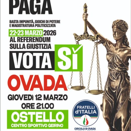 Referendum sulla Giustizia: giovedì a Ovada incontro di Fratelli d’Italia per il Sì