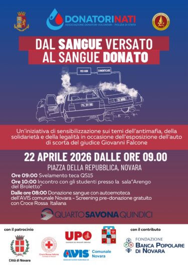 A Pavia l’auto di scorta di Falcone esplosa a Capaci. Il 16 aprile memoria e solidarietà con i Donatori Nati della Polizia di Stato