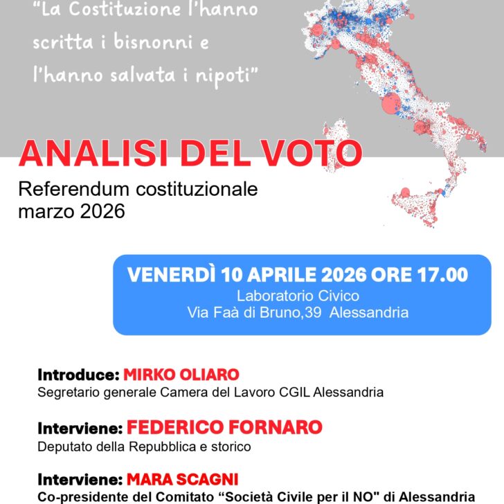 “Il No che non ti aspetti”: venerdì 10 aprile l’analisi del Referendum alla Scuola del Popolo di Alessandria