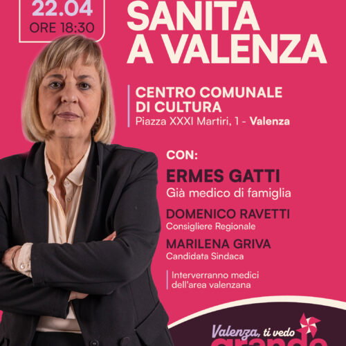 Sanità a Valenza: mercoledì 22 aprile incontro promosso dalla candidata Marilena Griva