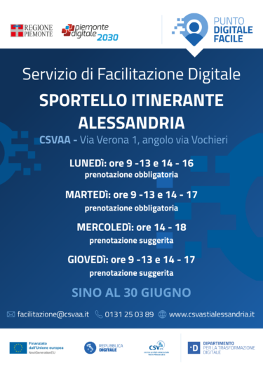 Facilitazione digitale, il CSVAA potenzia i servizi: attivo anche un nuovo sportello ad Alessandria