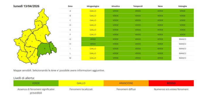 Meteo in peggioramento sul Piemonte. Lunedì allerta gialla