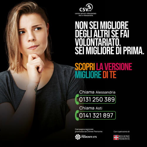 Al via la campagna di CSVnet Piemonte per promuovere il volontariato: incontri informativi ad Alessandria e Asti