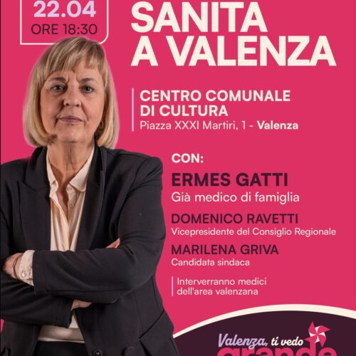Sanità a Valenza: mercoledì 22 aprile incontro promosso dalla candidata Marilena Griva