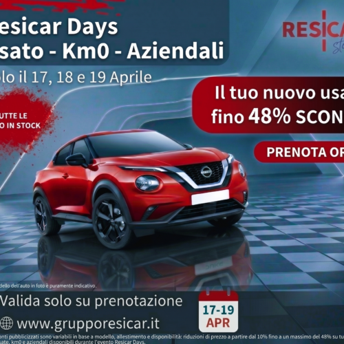 Resicar Days: da venerdì a domenica fino al 48% di sconto su auto usate, km0 e aziendali