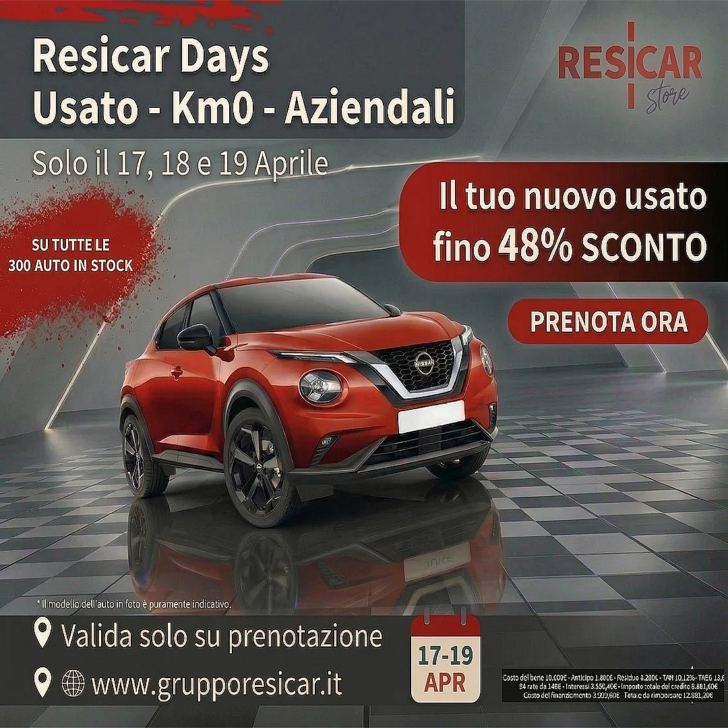 Resicar Days: da venerdì a domenica fino al 48% di sconto su auto usate, km0 e aziendali