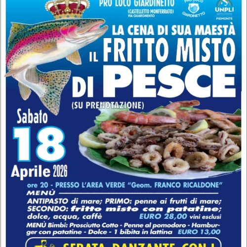 Giardinetto in festa: sabato 18 aprile torna la cena del fritto misto di pesce con serata danzante