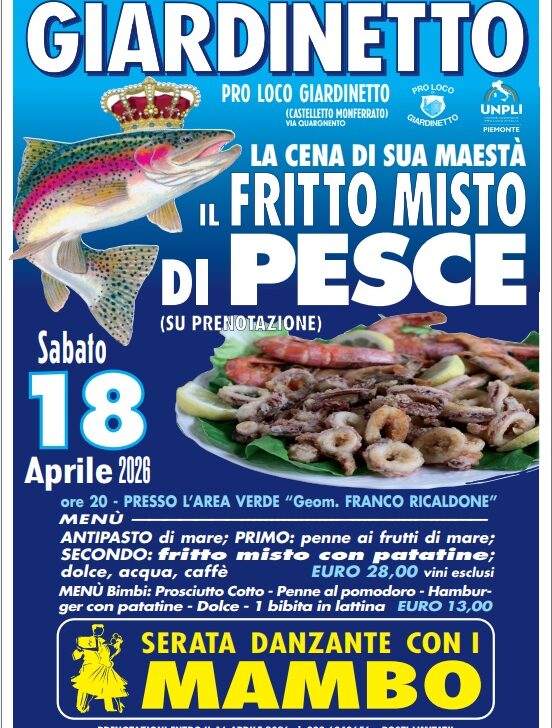 Giardinetto in festa: sabato 18 aprile torna la cena del fritto misto di pesce con serata danzante