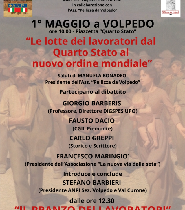 Dal “Quarto Stato” al futuro del lavoro. Il Primo Maggio a Volpedo anche Cirio e Bussalino