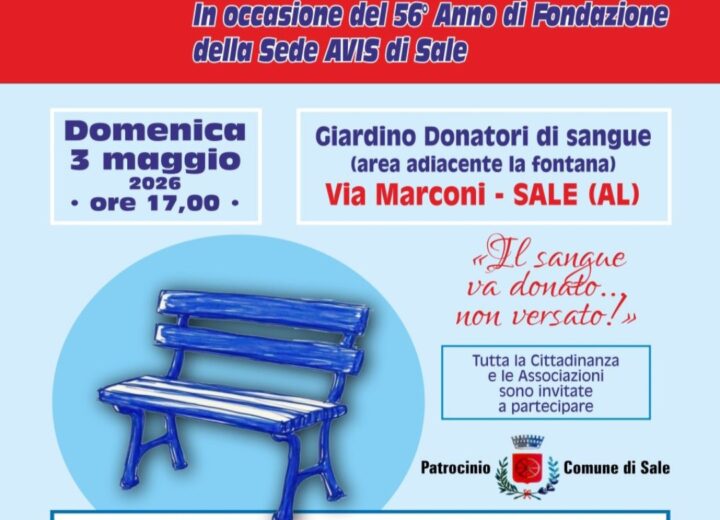 A Sale “La panchina del dono” per festeggiare i 56 anni dell’AVIS