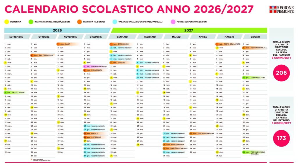 calendario scolastico piemonte 2026-2027