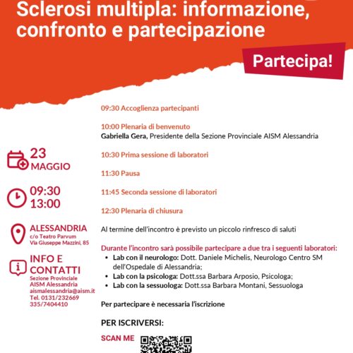 Sclerosi Multipla, al Teatro Parvum di Alessandria una mattinata informativa con AISM