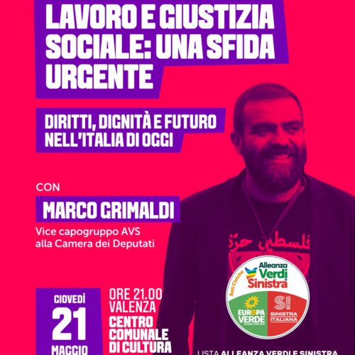 Elezioni Valenza: giovedì 21 maggio incontro con l’Onorevole Marco Grimaldi (Avs) per Marilena Griva