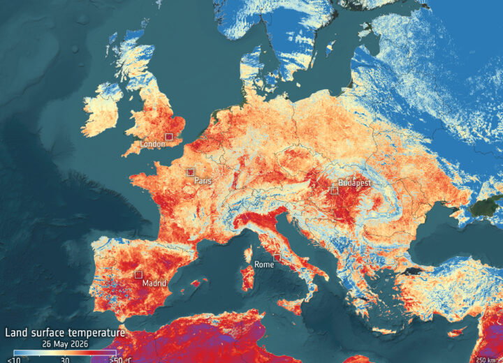 L’ondata di calore in Europa e in pianura Padana vista dallo spazio