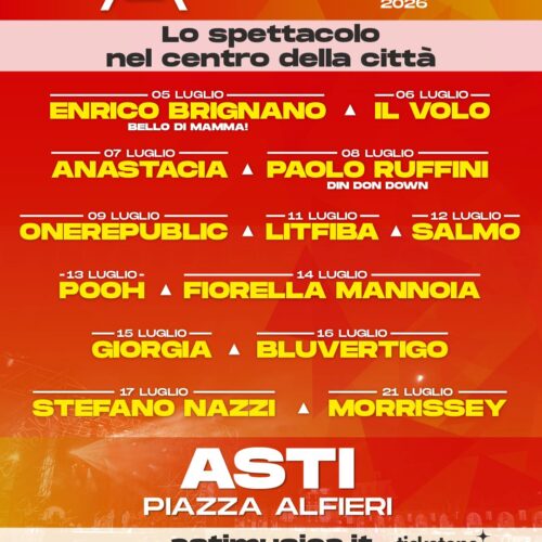 Presentato il cartellone di Astimusica 2026, dal 5 al 21 luglio ad Asti