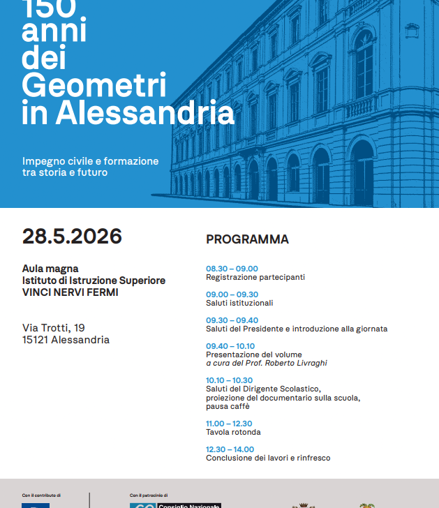 150 anni dei Geometri ad Alessandria: il 28 maggio convegno e tavola rotonda