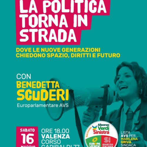 Elezioni Valenza: sabato 16 maggio l’europarlamentare di Avs Benedetta Scuderi per la candidata Griva