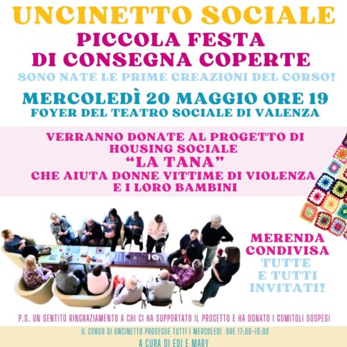 Coperte all’uncinetto al Teatro di Valenza: il 20 maggio la prima donazione con festa
