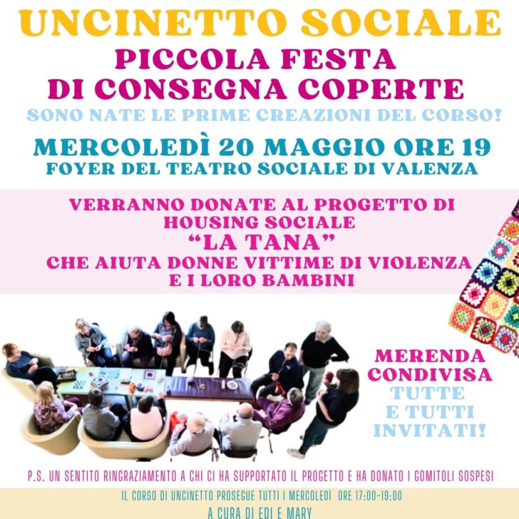Coperte all’uncinetto al Teatro di Valenza: il 20 maggio la prima donazione con festa