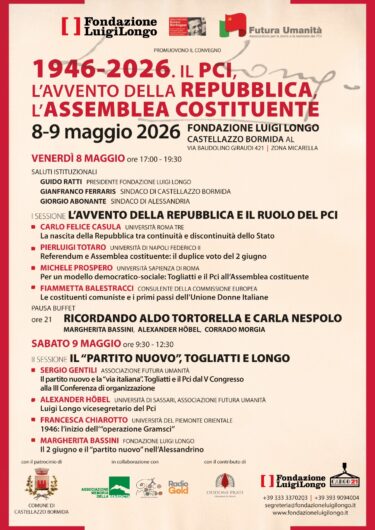 A Castellazzo due giorni di storia e memoria: convegno sul PCI e serata dedicata ad Aldo Tortorella e Carla Nespolo