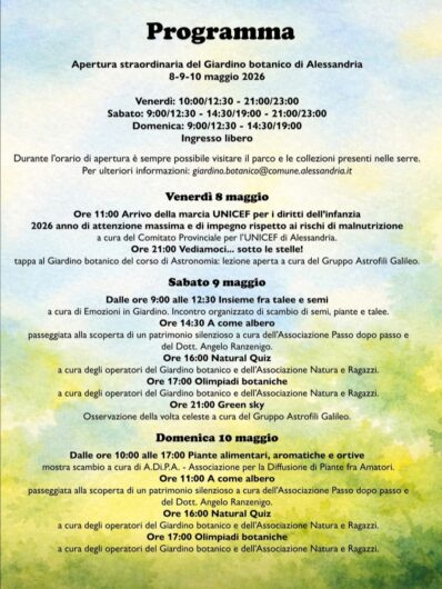 Alessandria Green Week 2026: natura, scienza e tante attività al Giardino Botanico