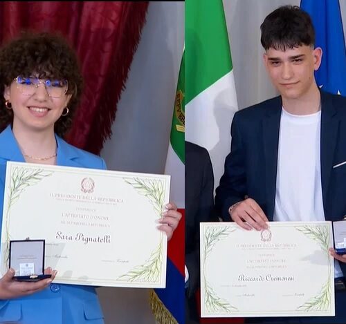 Mattarella premia Riccardo e Sara, i due giovani pavesi Alfieri della Repubblica