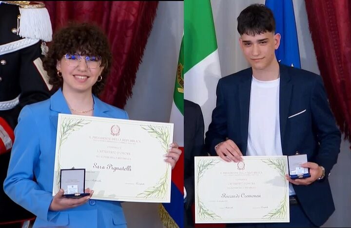 Mattarella premia Riccardo e Sara, i due giovani pavesi Alfieri della Repubblica